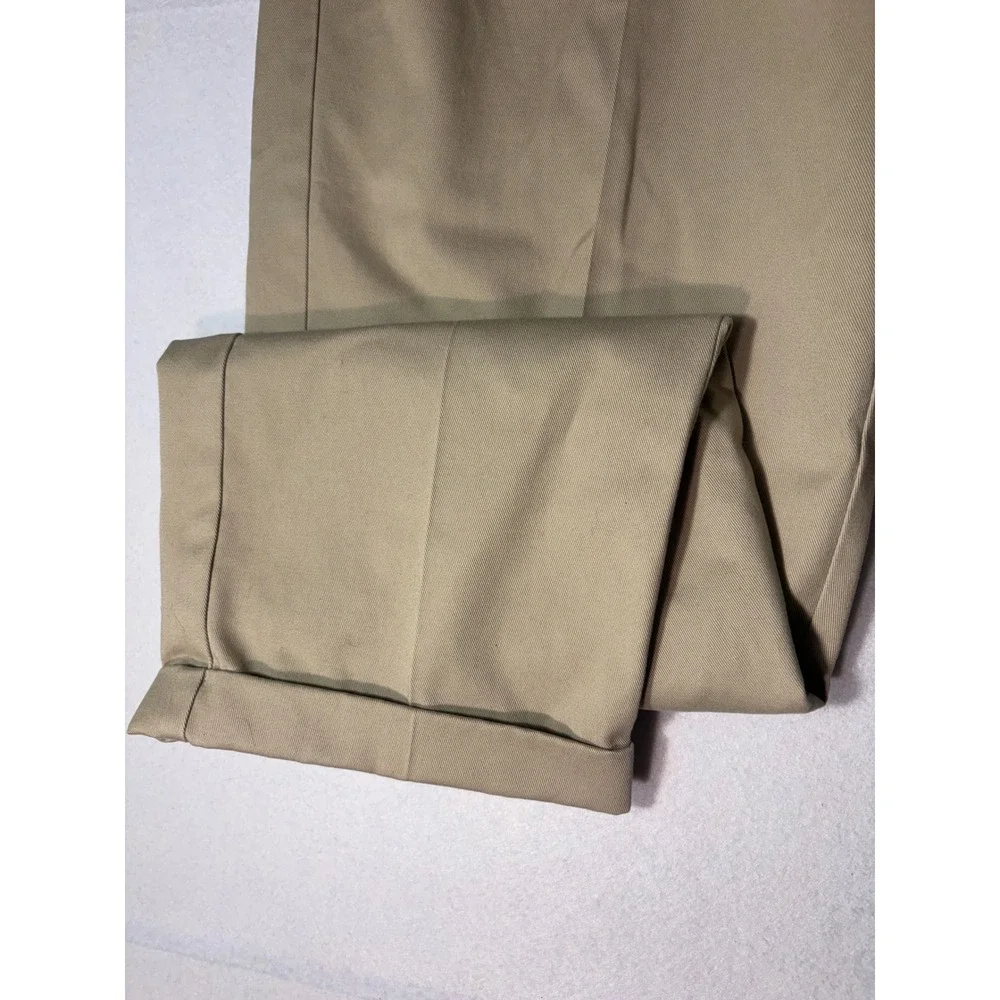 Orvis Mens Pleated Chino Pants 38 Khaki Tan Cotton Cuffed Dress Trousers RN70534